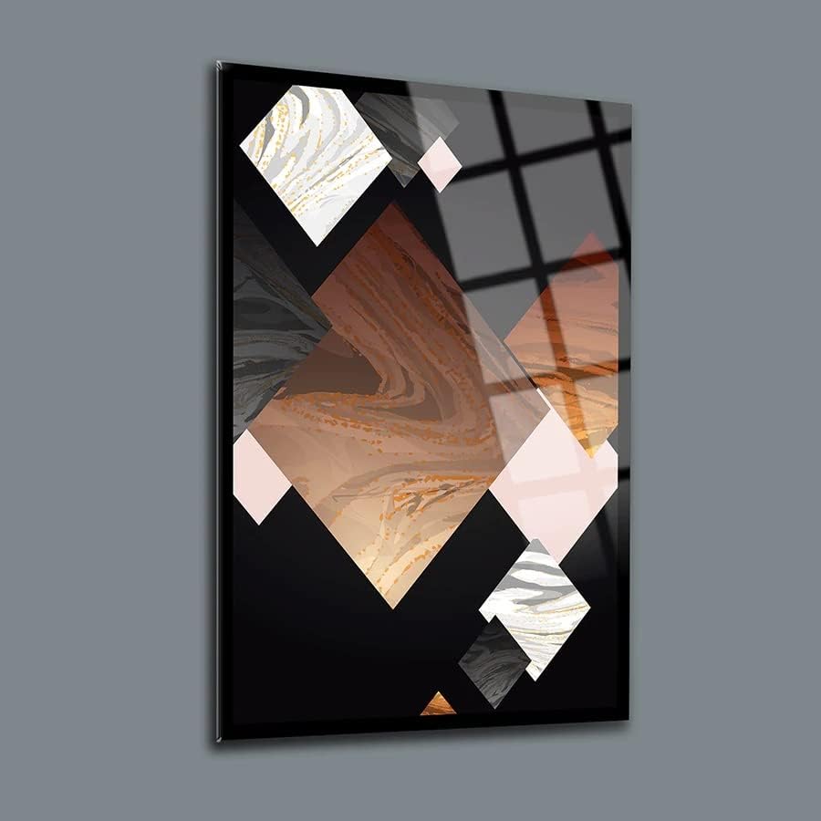 גיאומטרי עיצוב 33 סט של 3 קיר תפאורה, זכוכית קיר אמנות, ללא מסגרת משלוח צף מזג זכוכית פנל, סלון קישוט
