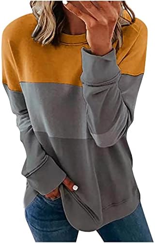 נשים חולצות שרוול ארוך סוודר סוודר סווטשירט סווטשירט אופנה בלוק צבע מזדמן חולצות סוודאות רופפות חולצות