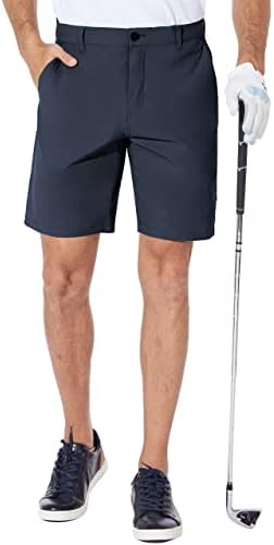 מכנסיים קצרים גולף של Puli גברים שמלת שמלה קדמית שטוחה היברידית 9 אינץ 'עמיד למים קל משקל קל יבש צ'ינו מזדמן עם