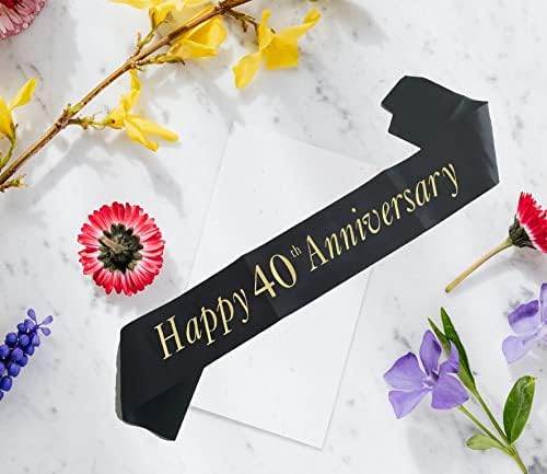 ג'ויו שמח 40 שנה אבנט, מושלם ליום נישואין 40 חגיגת חגיגת אספקת עיצוב מתנה, אבנט שחור עם דפוס לב אוהב, טובות יום
