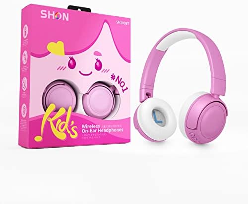Shon Kids אוזניות אלחוטיות על האוזן - סטריאו מתקפל ורוד עם שקע 3.5 ממ, אוזניות לילדים קווית לילדים/נוער/ילד/ילדה/סמארטפון/בית