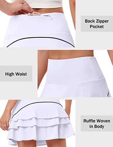 חצאיות טניס נשים מותניים גבוהות עם חצאיות גולף ספורטס של Pocket Athletic עבור נשים אימון מזדמן