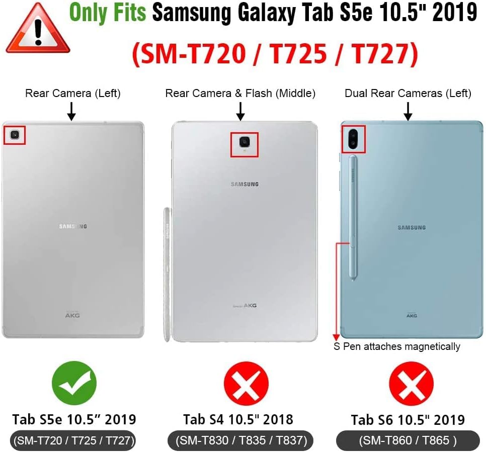DTECK Galaxy Tab S5E 10.5 מארז T720 T725, הפוך מגן מלא מעמד מתכוונן אוטומטית ערות/שינה כיסוי חכם עם מחזיק עיפרון