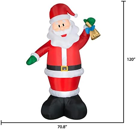 Gemmy 10 'חג המולד הגבוה הענק המתנפח סנטה אוחז בפעמון זהוב מקורה/קישוט חופשה חיצוני - חדש לשנת 2022,
