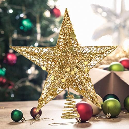עץ חג המולד של Happyyami טופר מתכת נצנצים עץ כוכב עליון חג המולד טופר כוכב חלול-אאוט לקישוט עץ חג המולד