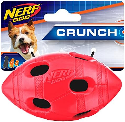 נרף כלב גומי באש כדורגל צעצוע כלב עם קראנץ 'אינטראקטיבי, קל משקל, עמיד ועמיד במים, 4 אינץ' לגזעים בינוניים/גדולים,