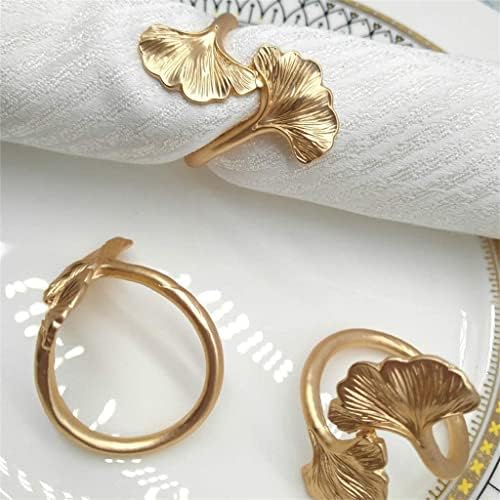 Dxmrwj 6pcs Ginkgo Leaf Buckle מפית מתכת, טבעת מפית זהב ורודה, (צבע: A, גודל