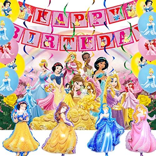 נסיכת יום הולדת ספקי צד עבור 20 אורחים, נסיכת יום הולדת קישוט כולל יום הולדת שמח באנר, בלונים, אלומיניום סרט