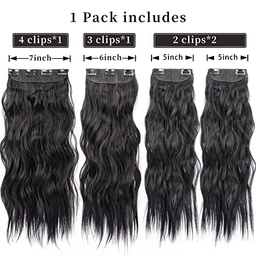 שחור שיער הרחבות 20 אינץ לנשים 4 יחידות לא סבוך עבה נוכריות ארוך גלי טבעי סינטטי קליפ בתוספות שיער