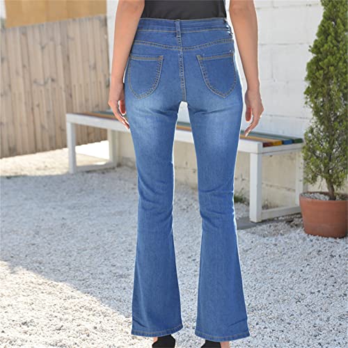 נשים רקום קרסול התלקחות ג 'ינס גבוה מותניים רזה בכושר פעמון תחתון ג' ינס מכנסיים התחת הרמת סקיני למתוח ז