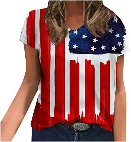 Comigeewa שרוול קצר נגד צוואר אמריקה דגל אמריקאי כוכב חולצה בראנץ 'גרפי לחולצה לבנות נוער סתיו סתיו סתיו