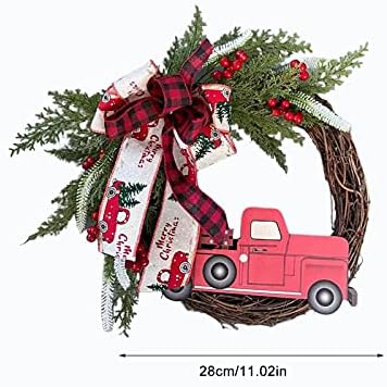 שיאולינג משאית אדומה זר חג מולד, זר דלת קדמית 11 אינץ ', זרי חורף כפרי לחג המולד, קישוט זרי חווה וינטג' תלויים,