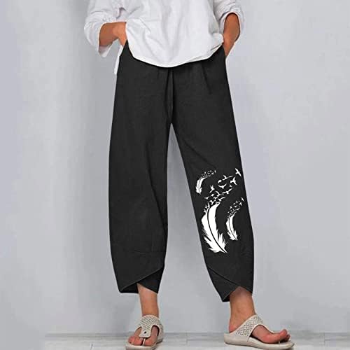 Grge Beuu נשים נוחות מזדמנות מכנסי טרנינג חוף מכנסי כותנה מכנסי פשתן חיצוניים אלסטיים מותניים גבוהים
