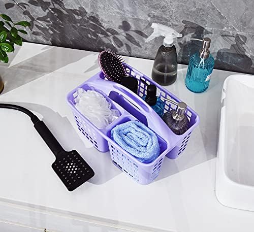 סל מקלחת מפלסטיק של Masmu עם תא, נייד, אחסון לניקוי ציוד עם ידית לחדר אמבטיה במעונות באוניברסיטה - לבן