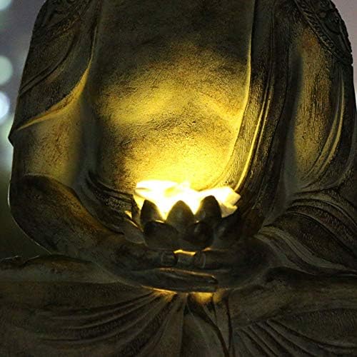 NUANYI Meditating יושב בודהה אורות סולאריים אורות חיצוניים פטיו פטיו פסל קל קישוט דתי קל, C+גובה 16 אינץ '