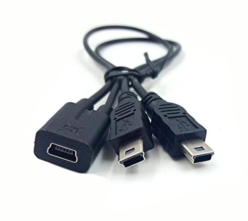 מיני USB 1 עד 2 Y כבל מפצל, Haokiang 1ft/30 סמ דפוס הזרקה USB 2.0 מיני נקבה 5 פינים עד כפול 2 ממיר זכר