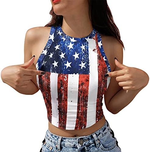 4 ביולי חולצות לנשים דגל אמריקאי קיץ ללא שרוולים גופיית צוואר כוכבים פסים חולצה חולצה מזדמן טוניקת