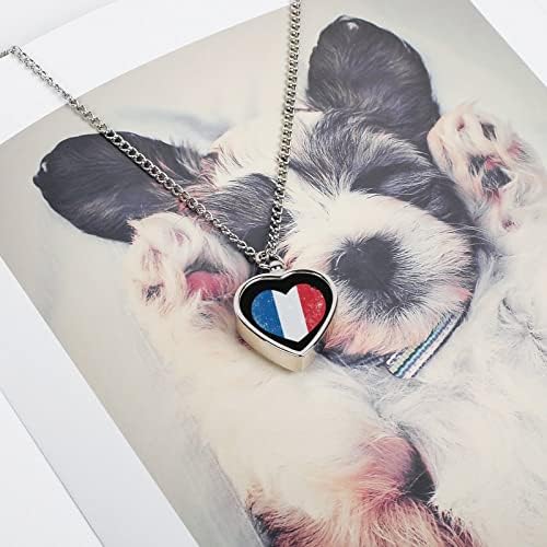 צרפת לב רטרו דגל לחיות מחמד כד שרשרת שריפת גופות לב תליון זיכרון מזכרת תכשיטי לכלבים חתולי אפר נשים