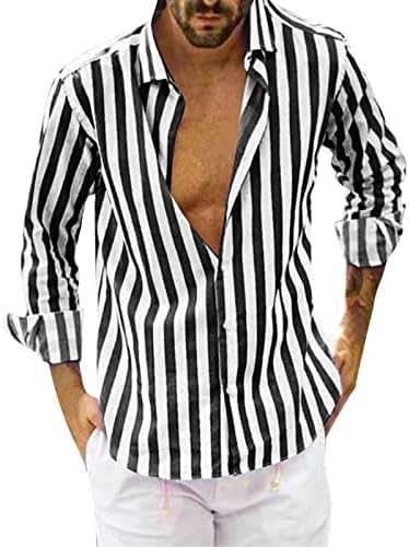 חולצת Peqaq לגברים פשתן חופשה שרוול ארוך חולצה רגילה חולצות חמודות קיץ