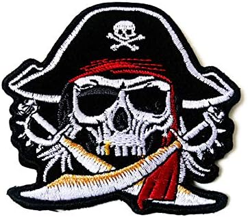 גולגולת הגולגולת קפטן רוח רפאים חרבות צלב אדום טורבן כובע לוגו טלאים תפור ברזל על אפליקציה רקומה תג תלבושת