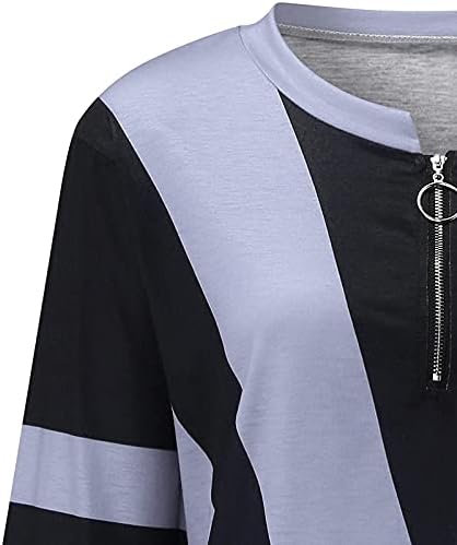 סינזלימין נשים מקרית חולצות אופנה טלאים מודפס רוכסן עם צווארון ארוך שרוולים טיז סווטשירט בסוודרים טוניקת