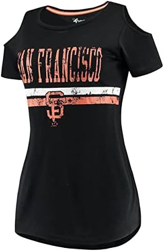 G-III Sports San Francisco Giants MLB לנשים ברורות הבסיס הכתף הקרה Scoopneck חולצת טריקו-שחור