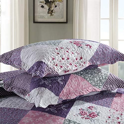שמיכות מיטה של ​​שמיכות מיטה של ​​מיאופון קינג מיטות מיטות קינג, דפוסי טלאים פרחוניים סגולים הפיכים, קלים