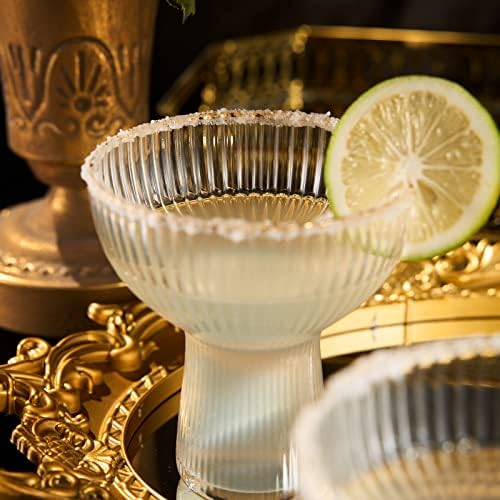 משקפי מרגריטה מצולעים עם שפת זהב - סט של 2 - מרגריטה מפוצצת ביד, קוקטייל יוקרה, מרטיני ושמפניה