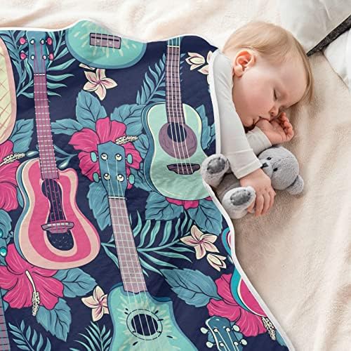 שמיכת סוודר גיטרה פרחונית בהוואי שמיכה כותנה לגיטרה פרחונית לתינוקות, קבלת שמיכה, שמיכה רכה קלה משקל לעריסה,