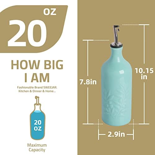 בקבוק מתקן שמן זית קרמי מתקתק, 20 עוז הקלה שמן אטום מערכת צלוחיות מגן על שמן להפחתת חמצון, מתאים לאחסון