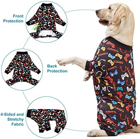 Lovinpet Pajamas Pitbull Pitbull Boxer Dogs - הדפס קונסולת משחק, טיפול בפצעים/בוגיית ניתוח, בגדי