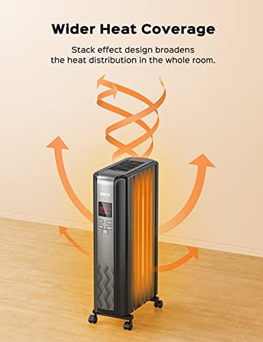 מחמם רדיאטור דראו, שדרג תנור חימום חשמלי נייד בגודל 1500 וואט עם שלט רחוק, 4 מצבים, הגנה מפני התחממות