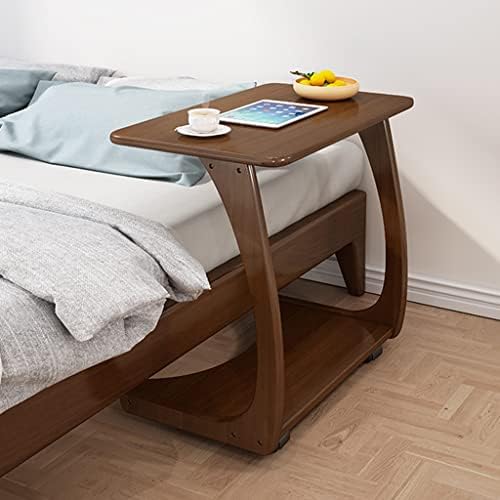 חום מוצק עץ ספה צד שולחן ניתן להעביר המיטה המיטה גומי עץ שולחן סלון עם גלגלים קטן קפה שולחן