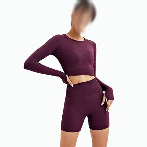 N/A שני חלקים חליפה נשים חלק חלק יוגה סט בגדי כושר אימון ספורט בגדי ספורט חותלות מותניים גבוהות