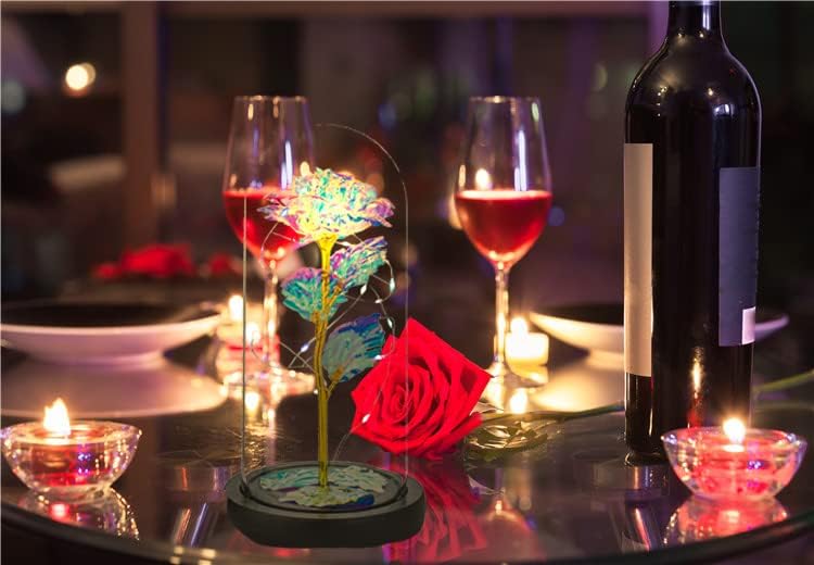 CAYSEP פרחים צבעוניים בכיפת זכוכית עם קופסת מתנה שחורה לחתונה יום הולדת ליום האהבה יום האם יום