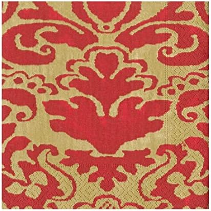 מפיות מגבות אורח של Caspari Palazzo במפיות באדום, שתי חבילות של 15