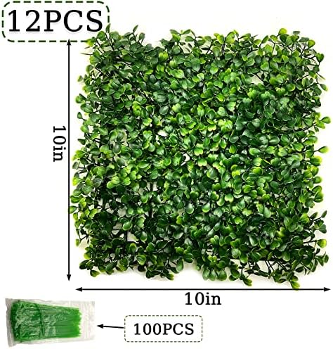 AQARTZA 12 יחידות 10 X10 לוחות קיר דשא מלאכותיים, מחצלות תפאורת גדר תא בוקסוד עם 100 קשרי רוכס