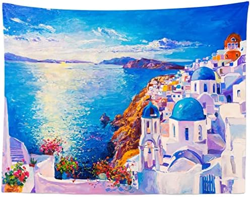 Corfoto 9x6ft בד יוון עיר תפאורה ציור שמן ציור שמן סנטוריני אי נוף תפאורת קיר קיר יוון יוון כפר תפאורה יוון