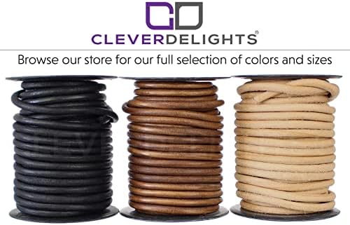 Cleverdelights 6 ממ כבל עור - צבע טבעי - 50 רגל - 1/4 חוט עור אמיתי עגול