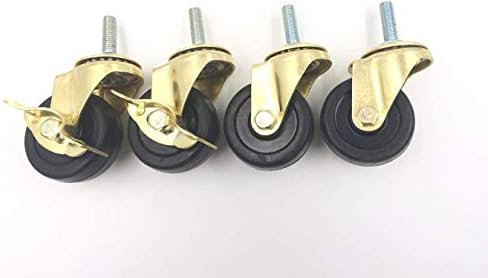 LXX 4 PCS גלגל קיק סיבוב עם בלמים, גלגלי ריהוט מסתובב גומי, גלגלי גלגלי מוט בורג, גלגלים החלפת זהב,