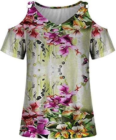 נשים כתף קרה חולצות 2023 קיץ מקרית טרנדי קצר שרוול צווארון חולצות פרחוני גרפי טיז חמוד מתגנדר חולצות