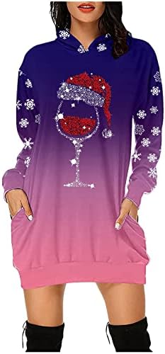סווטשירט שמלות לנשים הברך אורך מיני שמלת 2022 חג המולד הדפסה ארוך שרוול רופף מזדמן נים מיני שמלה