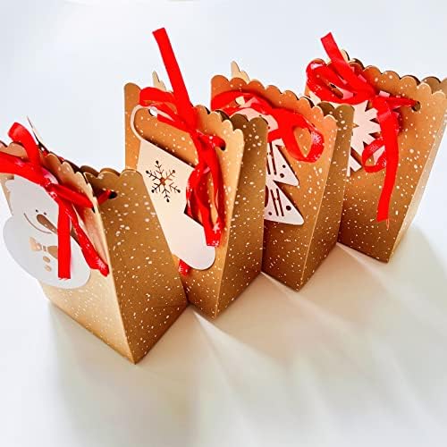 ATPXDK 24 יחידות שקיות מתנה לחג המולד, מגוון שקיות מתנה לחג קראפט עם תגיות לציוד למסיבות חג המולד,