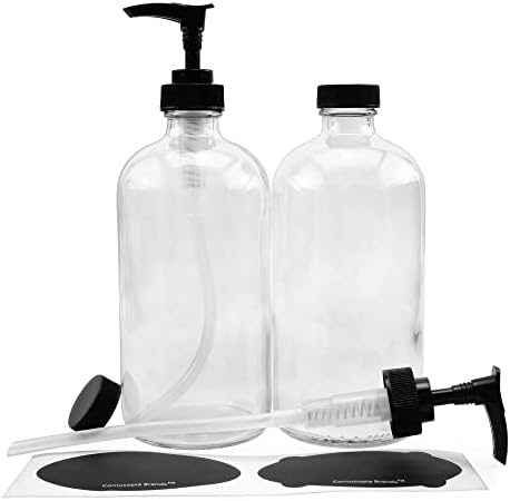 קרנית קרנית 16 גרם בקבוקי משאבה זכוכית צלולה; מתקן סבון למילוי מחדש משאבת קרם שחור בשקוף בקבוקים עגולים של בוסטון