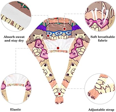 yoyoamoy כובע עבודה מתכוונן עם כפתורים חלק חלקה Alpaca llama bouffant כובע אלסטי תחבוש לאחור