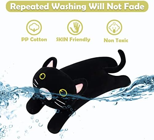 14 אינץ שחור חתול קטיפה, חתול קטיפה ממולא בעלי חיים כרית, חמוד חתול ממולא בעלי החיים ארוך חתול