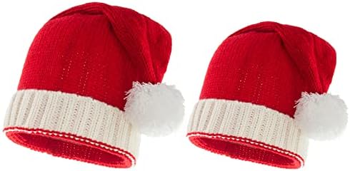 כובע חג המולד של IKASUS יוניסקס כובע כפה לחג המולד חורף סרוג סרוג כובע פום פום למבוגרים כובע אמא ותינוק אדום 2