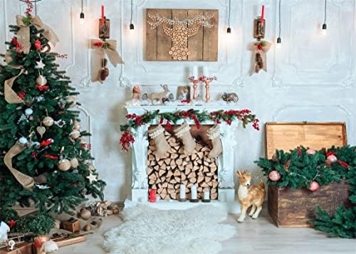 BELECO 10X8FT בד צילום חג חג מולד תפאורה של גרבי אח מקורה מתנות עץ חג המולד רקע תפאורה לחג המולד לשנה החדשה