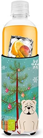 אוצרות קרוליין BB4248MUK עץ חג מולד שמח בולדוג אנגלית לבנה אולטרה חיבוק לפחיות רזות, יכול שרוול קריר יותר מכונה