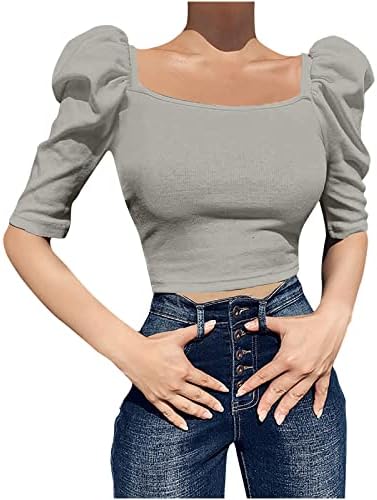 חולצות צוואר מרובעות נשים 2023 שרוול קיץ שרוול טריקו של משרד גברת עבודה חולצות חולצות חצי שרוול רזה כושר טוניקה